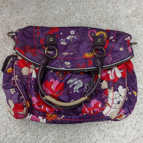 Sakroots Large Purple Foldover Floral Crossbody Satchel Shoulder Handbag Purse - Picture 3 of 15